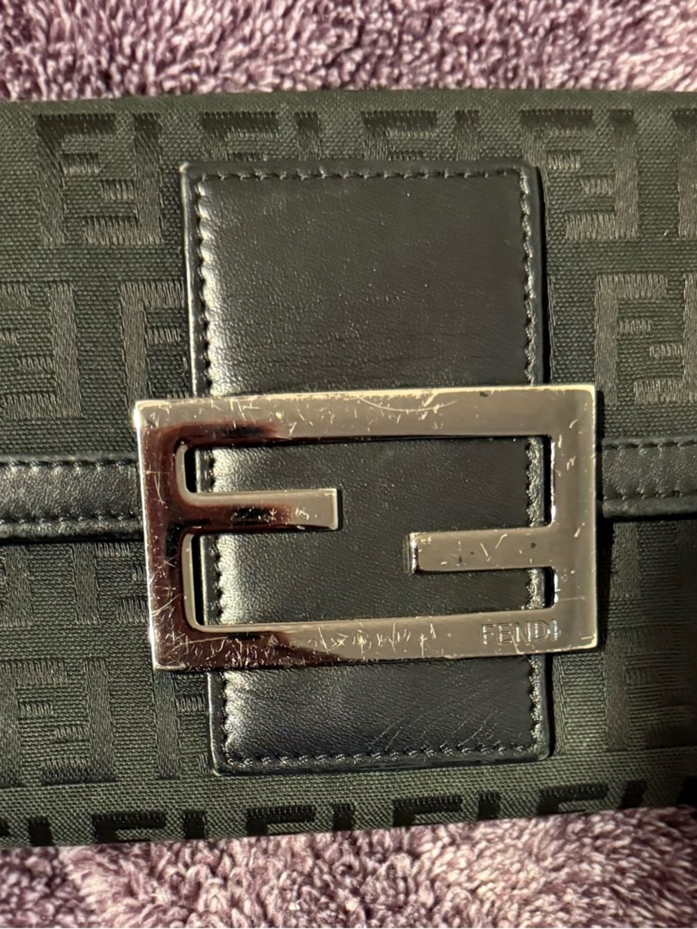 Fendi Black Womens Logo-Print wallet with Silver buckle